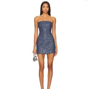 Lovers + Friends Blue Sequin Halter Mini Dress